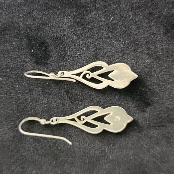 Vintage Black Agate Solid Silver Drop Earrings - Picture 5 of 6